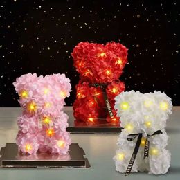 Faux Floral Greenery 25cm Artificial Flowers Hydrangea Bear with Box Light Rose Teddy Bear Girlfriend Mother Valentines Day Anniversary BirthdayGift T240422