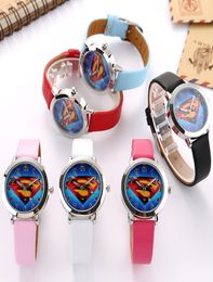 Cartoon Beautiful superman style dial children students Boy039s girl039s leather quartz wrist watch4689320