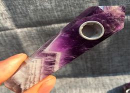 Whole Natural Dreamy Amethyst Smoking Pipes Polished with Raw Stone Crystal Pipe Filter Point HealingGift Box Smoke accessori8100037