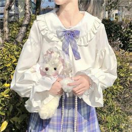 Women's Blouses White Japanese Sweet Shirt Kawaii Doll Collar Lolita Long Sleeve Student Jk Uniform 2024 Top Blouse