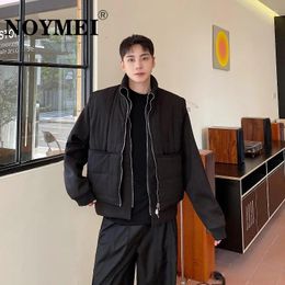 Men's Tracksuits NOYMEI Thickened Trendy Two Piece Set Cotton Short Jacket Black Vest Wool Coat Layered Raspy Standing Neck Men Winter