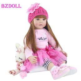 60cm Silicone Reborn Baby Doll Toy Realistic Vinyl Princess Toddler Bebe Child Birthday Gift Girl Babies Boneca Brinquedo Q0910240x