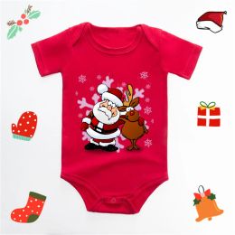 One-Pieces Baby's Merry Christmas Santa Bodysuit Cute New Year Clothes for Boy and Girl Red Jumpsuit Infant Short Sleeve Playsuit Outfit
