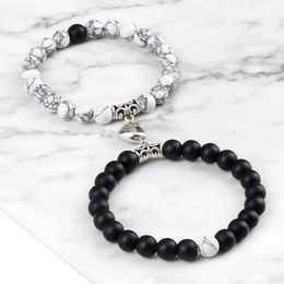 Beaded Hot Sale 2Pcs/Set Beads Bracelet For Lovers Natural Stone Distance Heart Magnet Couple Bracelets Friendship Fashion Jewelry Gift 240423