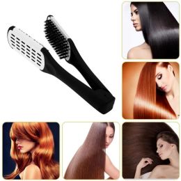 Brush Pro Hairdressing Straightener Nylon Hair Straightening Double Brushes V Shape Comb Clamp Not Hurt Styling Tools DIY Home