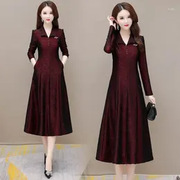 Casual Dresses Elegant RED Long Women Fall Vintage Slim High Waist Maxi Dress Oversize 5xl Fashion A-line Vestido