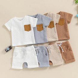 Clothing Sets Summer Infant Toddler Tee Shorts Set Baby Boys Patchwork Pocket Short Sleeve T-Shirts Tops Elastic Waist Two-piece Suit