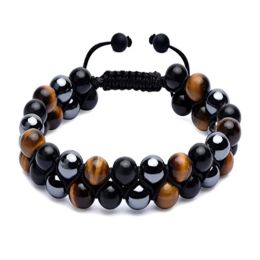 Strands Triple Protection Bracelet Tigers Eye Black Obsidian and Hematite 8mm Beads Bracelet Magnetic for Men Women Jewellery