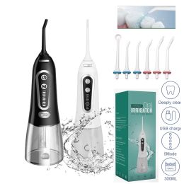 Irrigators Oral Irrigator Portable Dental Water Flosser USB Rechargeable Water Jet Floss Tooth Pick 6 Jet Tip 300ml 5 Modes For Oral Care