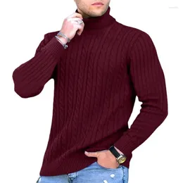 Men's Sweaters Knitted Sweater For Winter Youth High Neckline Thickened Solid Colour Striped Base Clothing