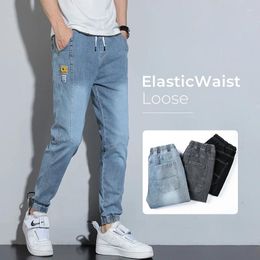 Men's Jeans Spring Summer Korean Fashion Elastic Slim Fit Small Feet Male Clothing Denim Trousers Light Blue Gray Black