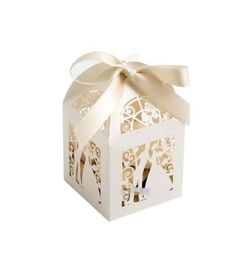 Gift Wrap 100PcsSet Wedding Favors Boxes HollowOut Paper Candy Box With Ribbon Bridal Baby Shower Decoration Supplies1445009