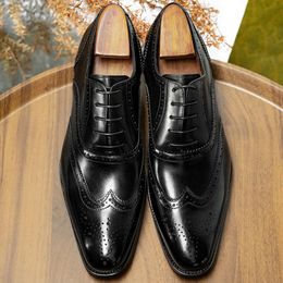 Italian Mens Formal Genuine Leather British Style Quality Handmade Elegant Wedding Social Brogues Shoes for Male