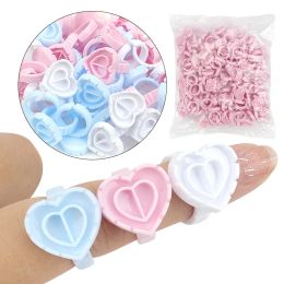 Tools 100 PCS Disposable Heartshaped Plastic Glue Ring Cup Eyelash Extension Tattoo Pigment Holder Pallet Lash Makeup Supplies Tools