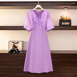 Plus Size Dresses Plus-size Women's Summer Casual Lyocell Fabric Dress Comfortable Breathable Party Lace Embellished Purple Maxi