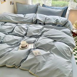 Bedding Sets INS Style Cotton Washed Four-piece Set Simple Nordic Bed Linen Quilt Cover Kasa