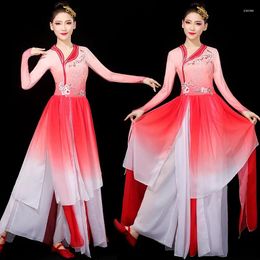 Stage Wear Classical Dance Performance Attire Elegant Chinese Style Long Skirt Art Examination Ethnic Costume Fan Set Adul