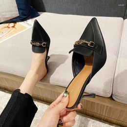 Dress Shoes 2024 Snake Print Woman Pumps Slipper Fashion Gold Chain Sandal Ladies Pointed Toe Slip On Mules Thin Low Heels Slides