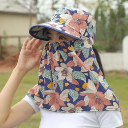 Wide Brim Hats Sun Protection Women Hat Portable Face Mask Floral Tea Picking Fishing Cap Baseball Cover Climbing