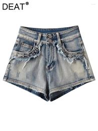 Women's Jeans Fashion Denim Shorts High Waist Tassel Pockets Distressed Washed Slim Short Lady Autumn 2024 Tide 7AB722