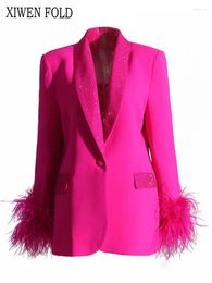 Women's Suits XIWEN 2024 Summer Sequins Diamond Burr Patchwork Solid Colour Single-button Elegant Fashion Design Blazer XF1980