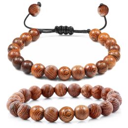 Bangle Hot Sale Men Natural Wood Beads Bracelets Healing Buddha Cross Owl Helmet 7 Chakras Beaded Bracelets&Bangles Women Yoga Jewellery