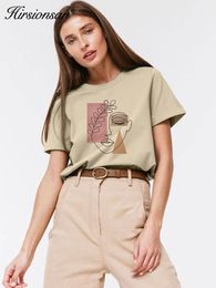 Hirsionsan Aesthetic Character Printed T Shirt Women Vintage Soft Summer Cotton Basic Loose Tees Ins Casual Trendy Female Tops 240424