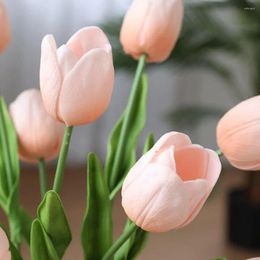 Decorative Flowers 6Pcs Tulip Flower Artificial Bouquet Fake Wedding Decoration Real Touch