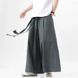 Men's Pants Chinese Style Coton Linen Men Summer Harajuku Streetwear Wide Leg Male Loose Elastic Waist Casual Trousers