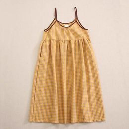 Casual Dresses Summer Women Dress Plaid 2024 Sleeveless Mori Girl Fashion Long Shoulder Strap Lady Female YoyiKamomo