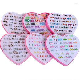 Stud Earrings Charming Wholesale Set Of 36 Pairs Plastic Peach Heart Rhinestone Ear Studs With Beautiful Gift Box For Girls' Gifts-ER230616