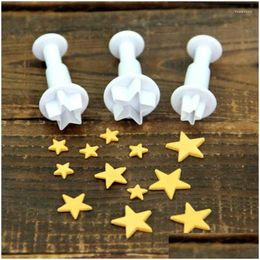 Baking Moulds Mods 3Pcs/Set Mini Star Plunger Fondant Decorating Biscuit Cutter Mold Sugarcraft Diy Cake Tools Drop Delivery Home Ga Dh8Oz