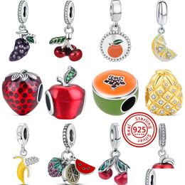 Charms 925 Sterling Sier Dangle Charm Women Beads High Quality Jewellery Gift Wholesale Stberry Apple Cantaloupe Cherry Lemon Fruit Bead Dhtaw