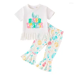 Clothing Sets Toddler Baby Girls Easter Pants Short Sleeve Letter Print T-shirt Egg Flared