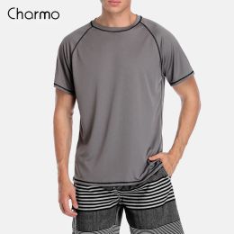 Suits Charmo Men Rashguard DryFit Short Shirt Men Diving Shirts Surf Rash Guards Top UPF 50+ Breathable Rashguard TShirt Beach Wear