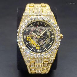 Wristwatches Drop Diamond Automatic Watch For Men Luxury Golden OAK Mechanical Wristwatch Hip Hop Ice Out Skeleton Original Clock