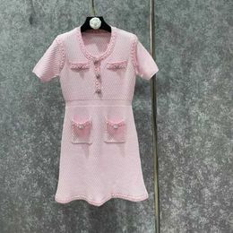 Basic & Casual Dresses Designer 23 summer new niche diamond buckle style slim fit short sleeved knitted skirt 29B1