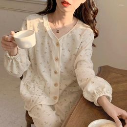 Women's Sleepwear Autumn Winter Cotton Long Sleeve Home Wear Floral Pajama Set Women Pyjamas Nightie Female Lingerie Loungewear