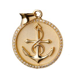 Custom Moissanite 9K Solid Gold Anchor Coin Pendant Necklace