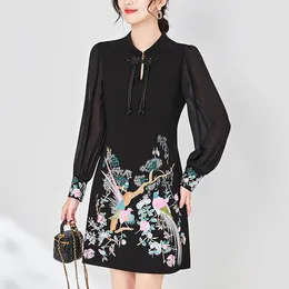 Casual Dresses Elegant Vintage For Women Spring Summer Mandarin Collar Long Sleeve Embroidery Chinese Style Women's Cheongsam Dress