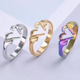 Cluster Rings 5PCS Couple Gesture Love Heart For Women Stainless Steel Ring Gold/Silver Colour Adjustable Open Friend Gift Jewellery