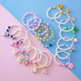 Strand Girl's Handstring Cute Cartoon Pendant With Colourful Beads Imitation Pearl Bracelet Beaded For Children