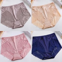 Plus Size High Waist Panties for Women Underwear Sexy Transparent Lace Satin Large Briefs Big Pantie Female