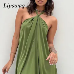 Casual Dresses Women Elegant Solid Split Party Dress Fashion Summer Halter Off Shoulder Boho Beach Sexy Loose Hem Backless Long