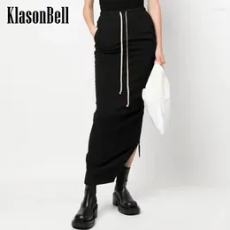 Skirts 11.14 KlasonBell Cotton Fashion High Street Elastic Drawstring Waist Slim Package Hip Long Skirt Women