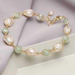 Perlen original handgefertigt 14K Gold gefüllt Barock Natural Süßwasserperl Jade Lady Armband Schmuck für Frauen Promotion Geschenk 240423