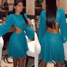 Party Dresses Eightree 2024 Modern Blue O Neck Chiffon Short Formal Wedding Club Saudi Arabic Night Evening Dress Prom Gowns