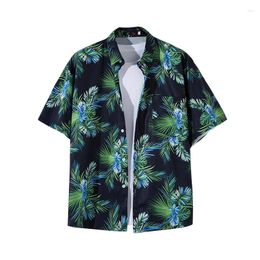 Men's Casual Shirts Summer Men Street Daily Shirt Hawaiian Floral Print Blouse Loose Short Sleeve Beach Holiday Tops Male