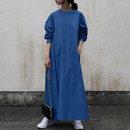 Casual Dresses Extra-long Hem Dress Oversized Swing Maxi Retro A-line Style Ankle Length With Elastic Cuffs Soft For Fall Spring