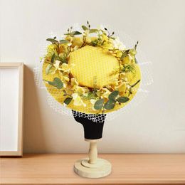 Wide Brim Hats Fascinator Hat For Women Sun With Imitation Floral Flat Top Tea Party Dress Up Decoration